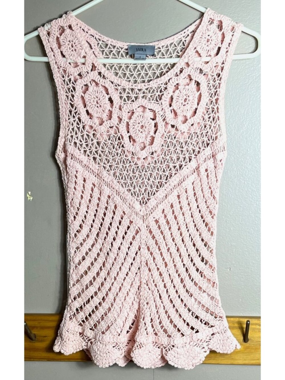 Yaira Crochet Vest Peach Pullover Cotton Top Cottagecore Dainty Fairy Womens S - Picture 1 of 5